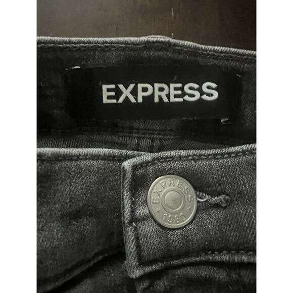 Express Black Distressed Denim Perfect Ankle Jeans High Rise Stretch+ Sz 4S - Picture 6 of 6